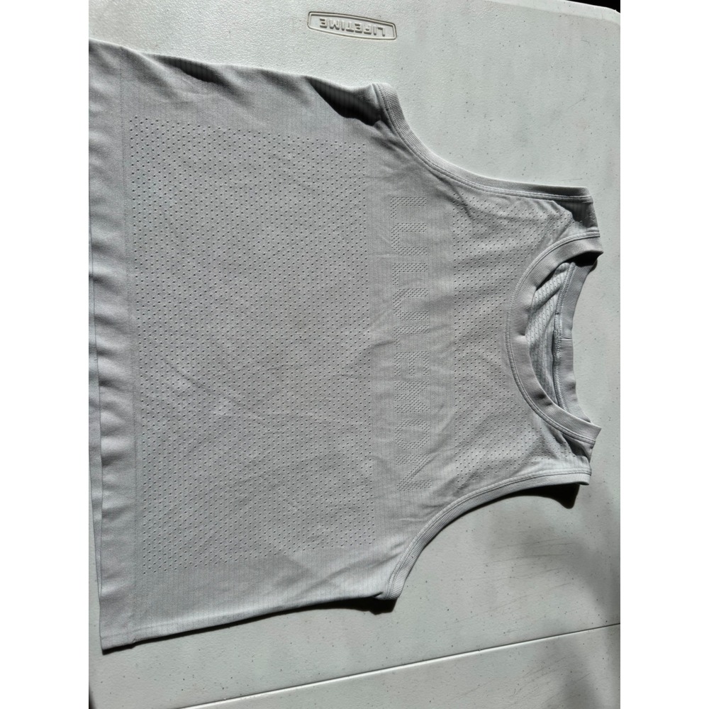 Lululemon Train to Be Tank Top Grey Silver Mesh High Neck Cropped Athletic Tank